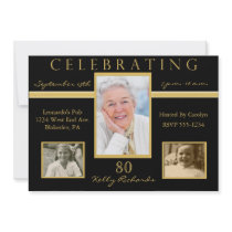 80th Birthday Party Tri Photo Invitations