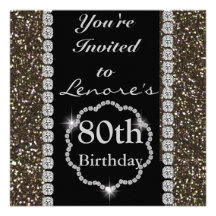 80th ELEGANT CRYSTAL Birthday Party Invitation