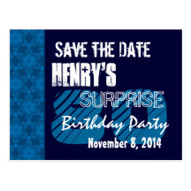 80th Surprise Birthday Save the Date Blue Pattern Post Cards