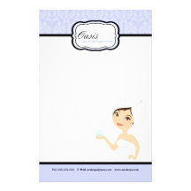 8.5" x 5.5" Stationary Sheets - Blue Damask Spa Customized Stationery