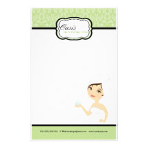 8.5" x 5.5" Stationary Sheets - Green Damask Spa Personalized Stationery