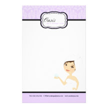 8.5" x 5.5" Stationary Sheets - Purple Damask Spa Stationery