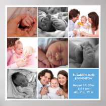 8 baby photo modern collage blue white border posters