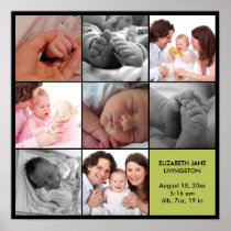 8 baby photo modern collage green black border posters