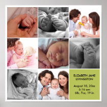 8 baby photo modern collage green white border print
