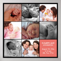 8 baby photo modern collage pink black border posters