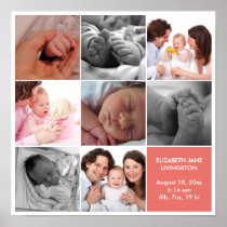 8 baby photo modern collage pink white border posters