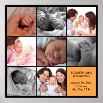 8 baby photo modern collage yellow black border posters