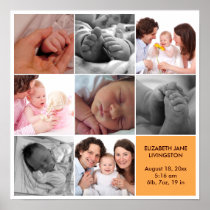 8 baby photo modern collage yellow white border posters