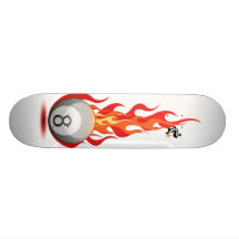 8 Ball On Fire On White Skate Board Deck
