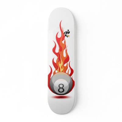8 Ball On Fire On White Skate Board Deck by TheKingSkunk