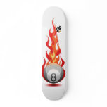 8 Ball On Fire On White Skate Board Deck