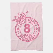8 years - Birthday Princess - pink Hand Towels