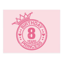 8 years - Birthday Princess - pink Postcards