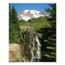 8X10 Mount Rainier and Myrtle Fall at Paradise Photographic Print