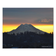 8X10 Mount Rainier Sunrise from Olympia, WA Photo Print