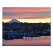 8X10 Sunrise on Mount Rainier and Puget Sound Photograph