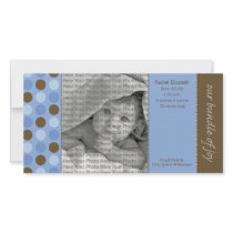 8x4 Birth Announcement Blue and Brown Polka Dots