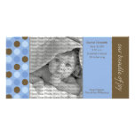8x4 Birth Announcement Blue and Brown Polka Dots Photo Card