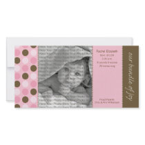 8x4 Birth Announcement Pink and Brown Polka Dots Photo Card