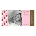 8x4 Birth Announcement Pink and Brown Polka Dots Photo Card