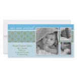 8x4 Blue Baroque 3-Photo Birth Announcement
