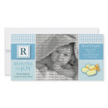 8x4 Blue Gingham Monogrammed Birth Announcement photo cards