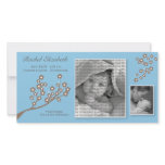 8x4 Branch Design Birth Announcement Blue/Brown Personalized Photo Card