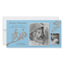 8x4 Branch Design Birth Announcement Blue/Brown Personalized Photo Card