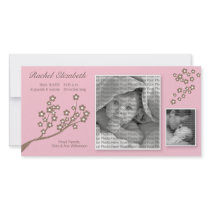 8x4 Branch Design Birth Announcement Pink/Brown