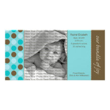 8x4 faire-part de naissance Teal et pois de Brown Cartes De Vœux Avec Photo