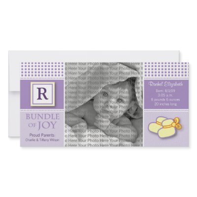 8x4 Purple Gingham Monogrammed Birth Announcement by BeezKneez