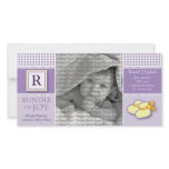 8x4 Purple Gingham Monogrammed Birth Announcement photo cards