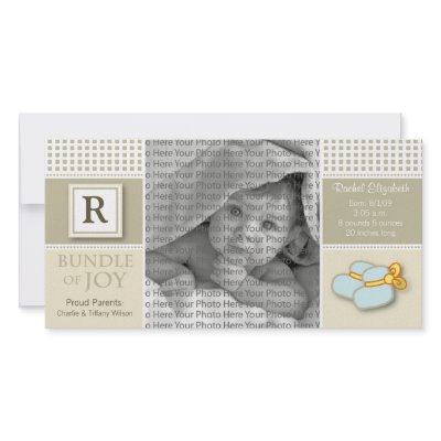 8x4 Taupe Gingham Monogrammed Birth Announcement by BeezKneez