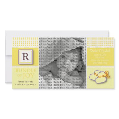 8x4 Yellow Gingham Monogrammed Birth Announcement by BeezKneez
