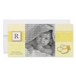 8x4 Yellow Gingham Monogrammed Birth Announcement photo cards