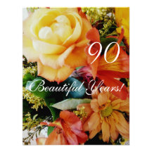 90 Beautiful Years!-Birthday/Yellow Rose Bouquet Personalized Invites