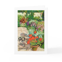 90th Birthday Card - Red Geraniums