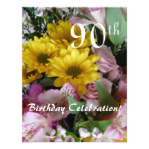 90th Birthday Celebration!-Party/Floral Bouquet Custom Invitations