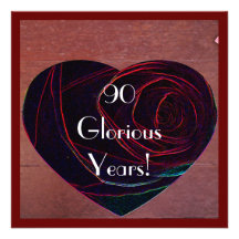 90th Birthday Celebration-Red Rose Heart Custom Announcement
