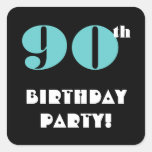 90th Birthday Party Aqua and Black Stickers