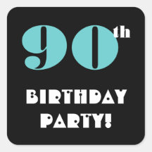 90th Birthday Party Aqua and Black Stickers