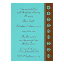 90th Birthday Party Invitation -- Aqua and Brown