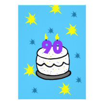 90th Birthday Party Invitation -- Cake & 90 Candle