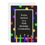 90th Birthday Party Invitation -- Colorful Candles