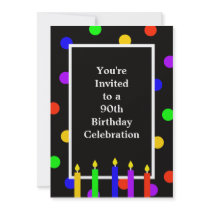 90th Birthday Party Invitation -- Colourful Candle
