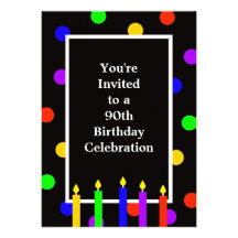 90th Birthday Party Invitation -- Colourful Candle