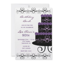 90th Birthday Party Invitations In Purple Swirl