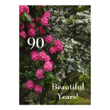 90th Birthday Party-Pink and White Flower Garden Personalized Announcements