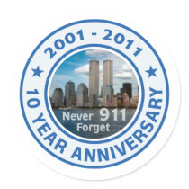 911 10 Year Anniversary Round Sticker